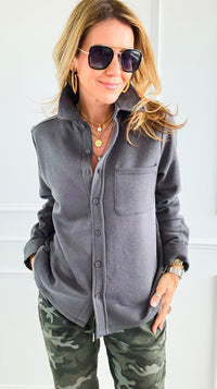 Eileen Fall Shacket - Dark Grey-160 Jackets-Rosio-Coastal Bloom Boutique, find the trendiest versions of the popular styles and looks Located in Indialantic, FL