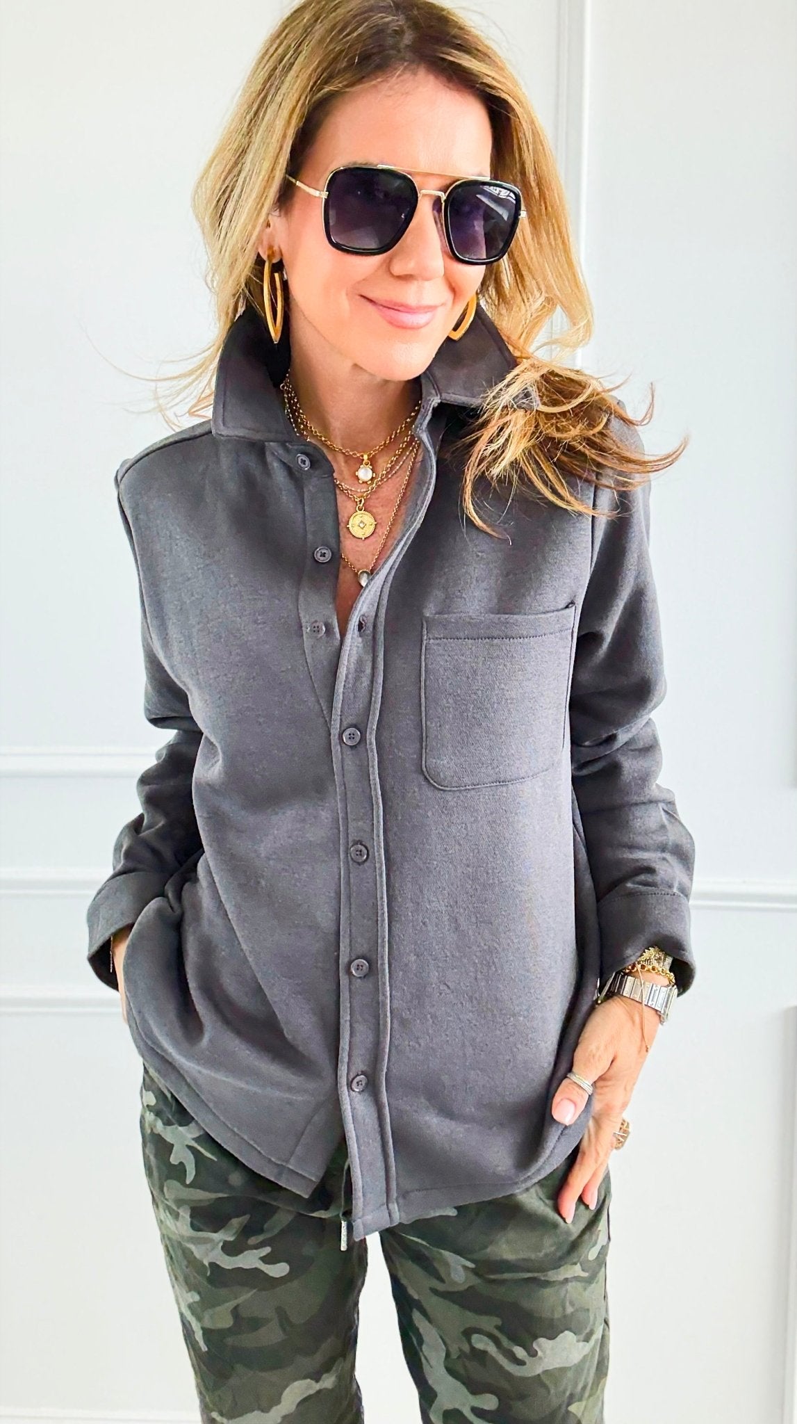 Eileen Fall Shacket - Dark Grey-160 Jackets-Rosio-Coastal Bloom Boutique, find the trendiest versions of the popular styles and looks Located in Indialantic, FL