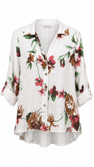 Elegant Petal Linen Italian Button Top
