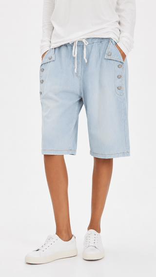 Embellished Button Pocket Denim Italian Short