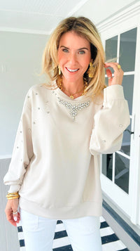 Embellished Detail Italian Sweater- Beige