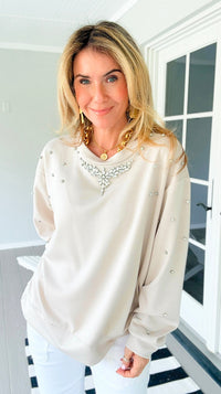 Embellished Detail Italian Sweater- Beige