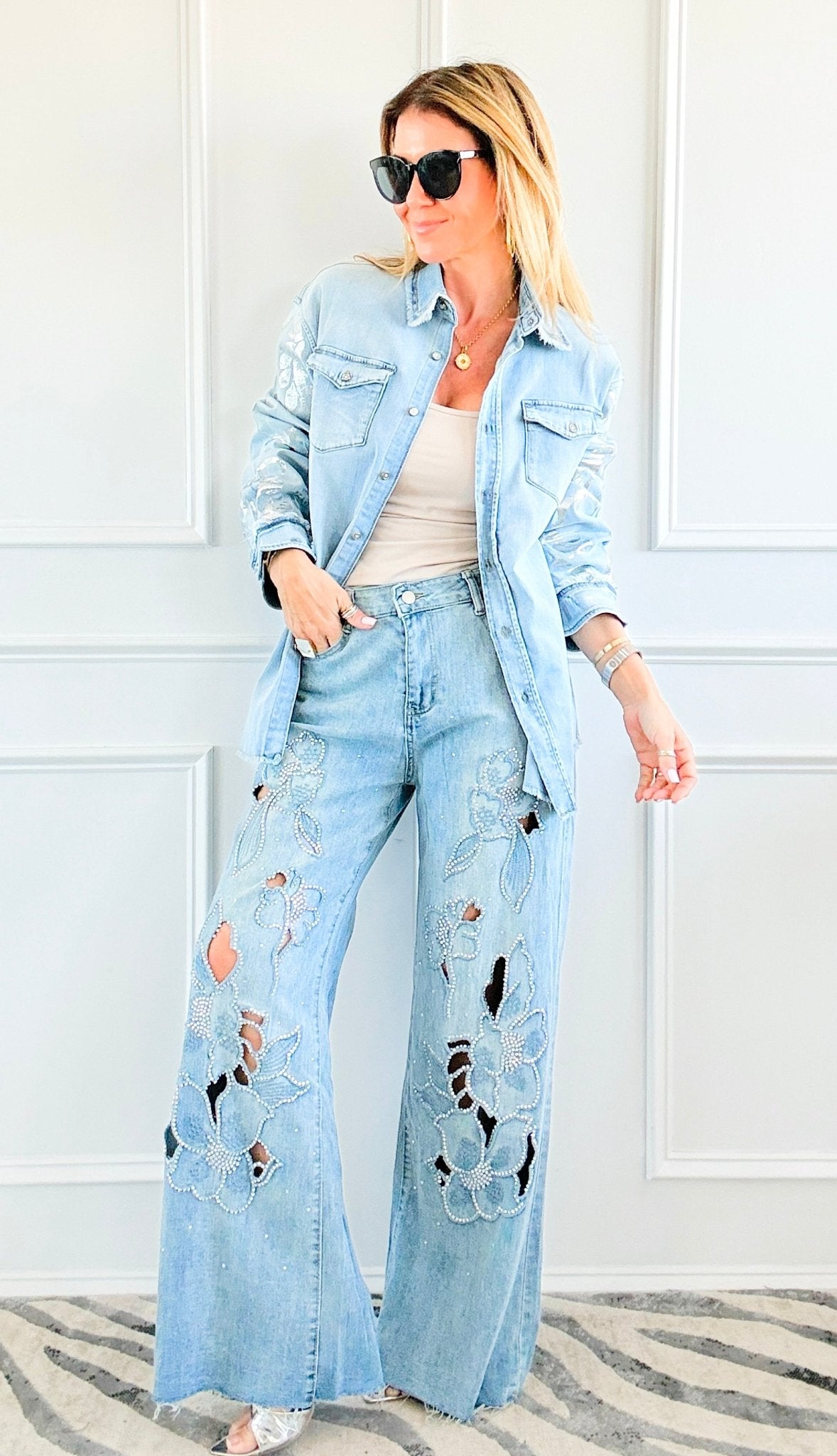 Embroidered Bloom Jeans