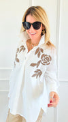 Embroidered Illusion Italian Woven Top-110 Long Sleeve Tops-TATTOO Z-Coastal Bloom Boutique, find the trendiest versions of the popular styles and looks Located in Indialantic, FL