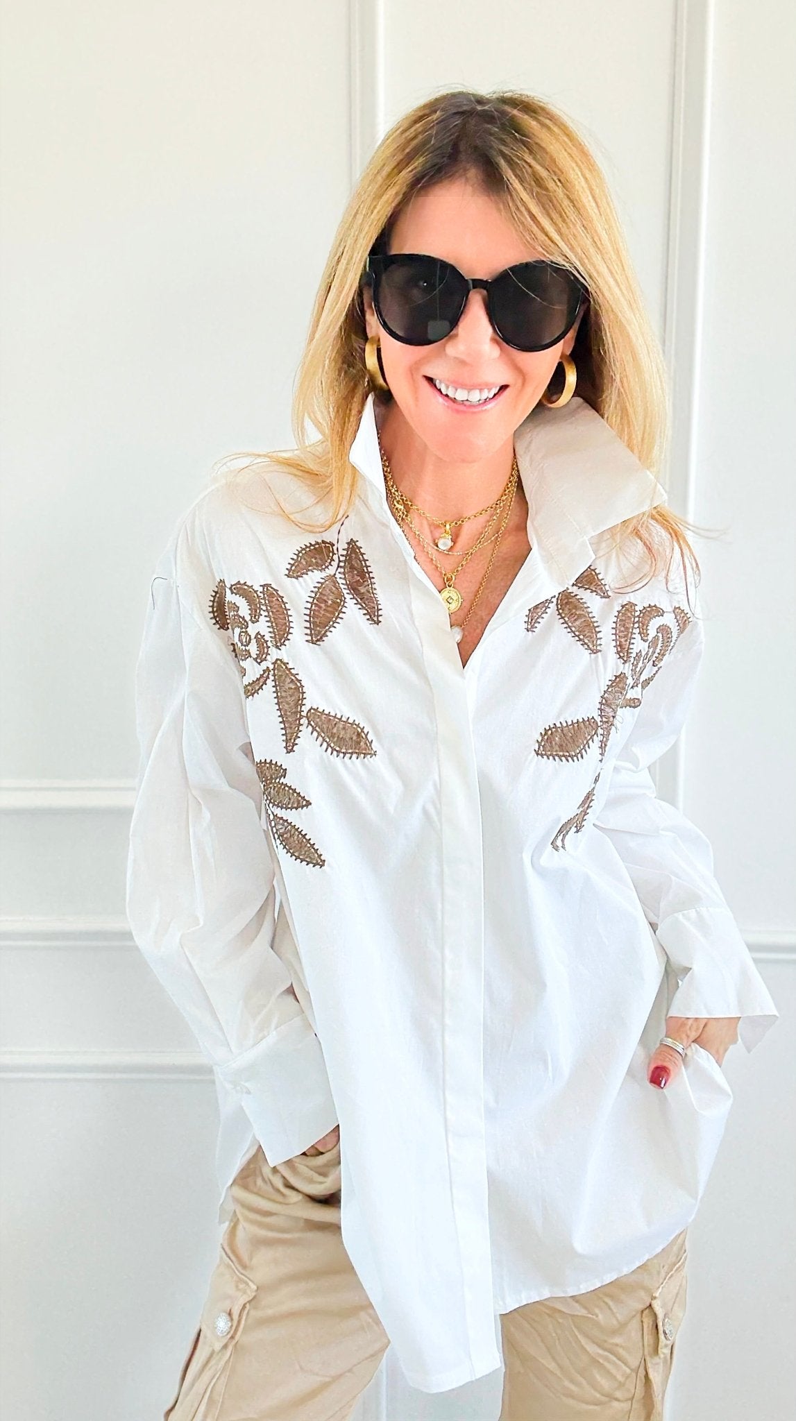 Embroidered Illusion Italian Woven Top-110 Long Sleeve Tops-TATTOO Z-Coastal Bloom Boutique, find the trendiest versions of the popular styles and looks Located in Indialantic, FL