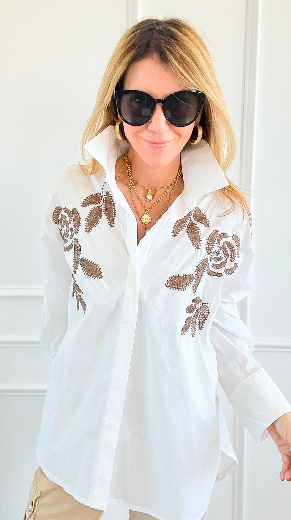 Embroidered Illusion Italian Woven Top-110 Long Sleeve Tops-TATTOO Z-Coastal Bloom Boutique, find the trendiest versions of the popular styles and looks Located in Indialantic, FL