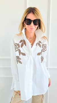 Embroidered Illusion Italian Woven Top-110 Long Sleeve Tops-TATTOO Z-Coastal Bloom Boutique, find the trendiest versions of the popular styles and looks Located in Indialantic, FL