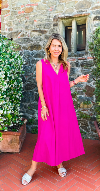 Endless Summer Italian V-Neck Dress - Fuchsia