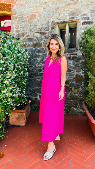 Endless Summer Italian V-Neck Dress - Fuchsia