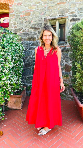 Endless Summer Italian V-Neck Dress - Red