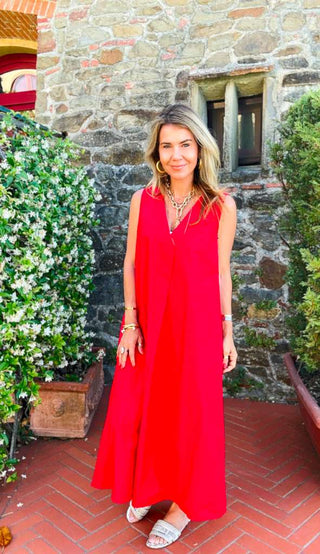 Endless Summer Italian V-Neck Dress - Red