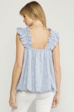Floral Jacquard Ruched Straps Top - Blue-100 Sleeveless Tops-entro-Coastal Bloom Boutique, find the trendiest versions of the popular styles and looks Located in Indialantic, FL