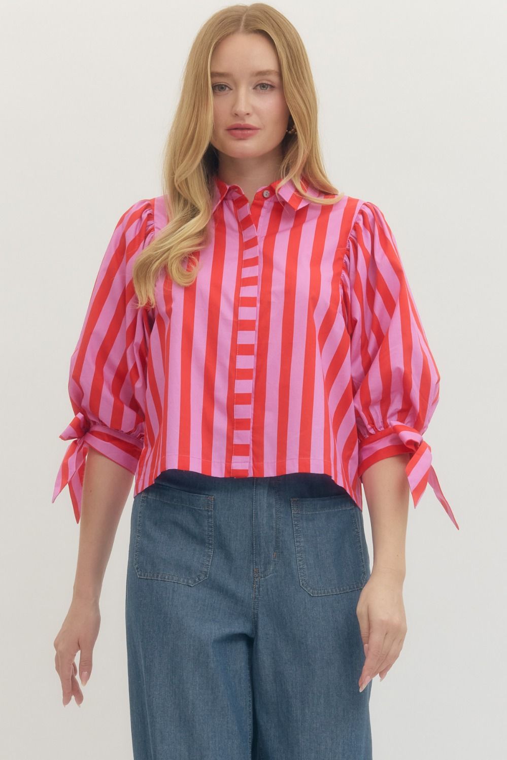 Stripe Affair Button Down Top - Red
