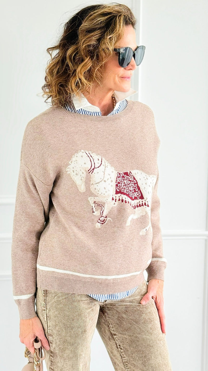 Equestrian Parade Italian Sweater- Beige-140 Sweaters-K2-Coastal Bloom Boutique, find the trendiest versions of the popular styles and looks Located in Indialantic, FL