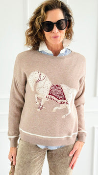 Equestrian Parade Italian Sweater- Beige-140 Sweaters-K2-Coastal Bloom Boutique, find the trendiest versions of the popular styles and looks Located in Indialantic, FL