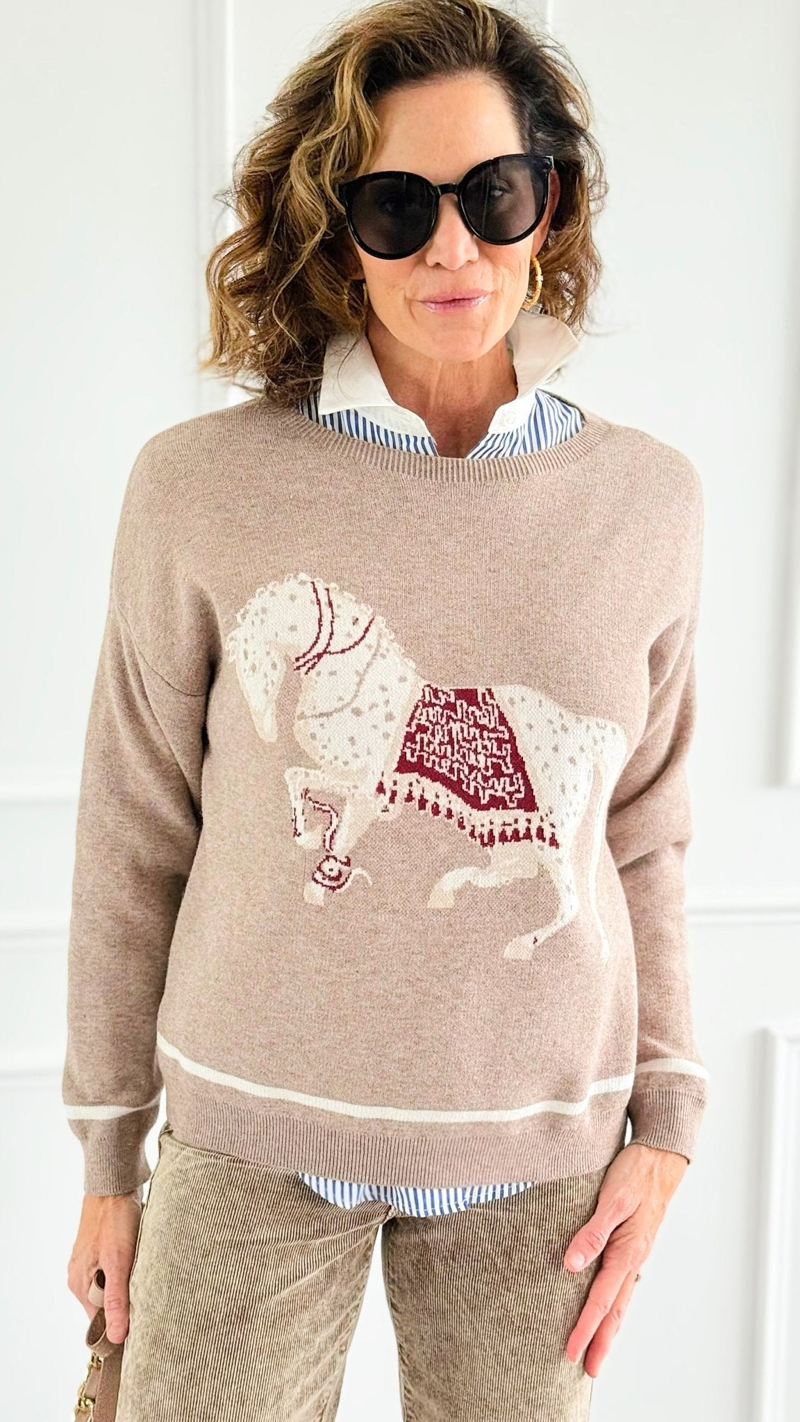 Equestrian Parade Italian Sweater- Beige-140 Sweaters-K2-Coastal Bloom Boutique, find the trendiest versions of the popular styles and looks Located in Indialantic, FL