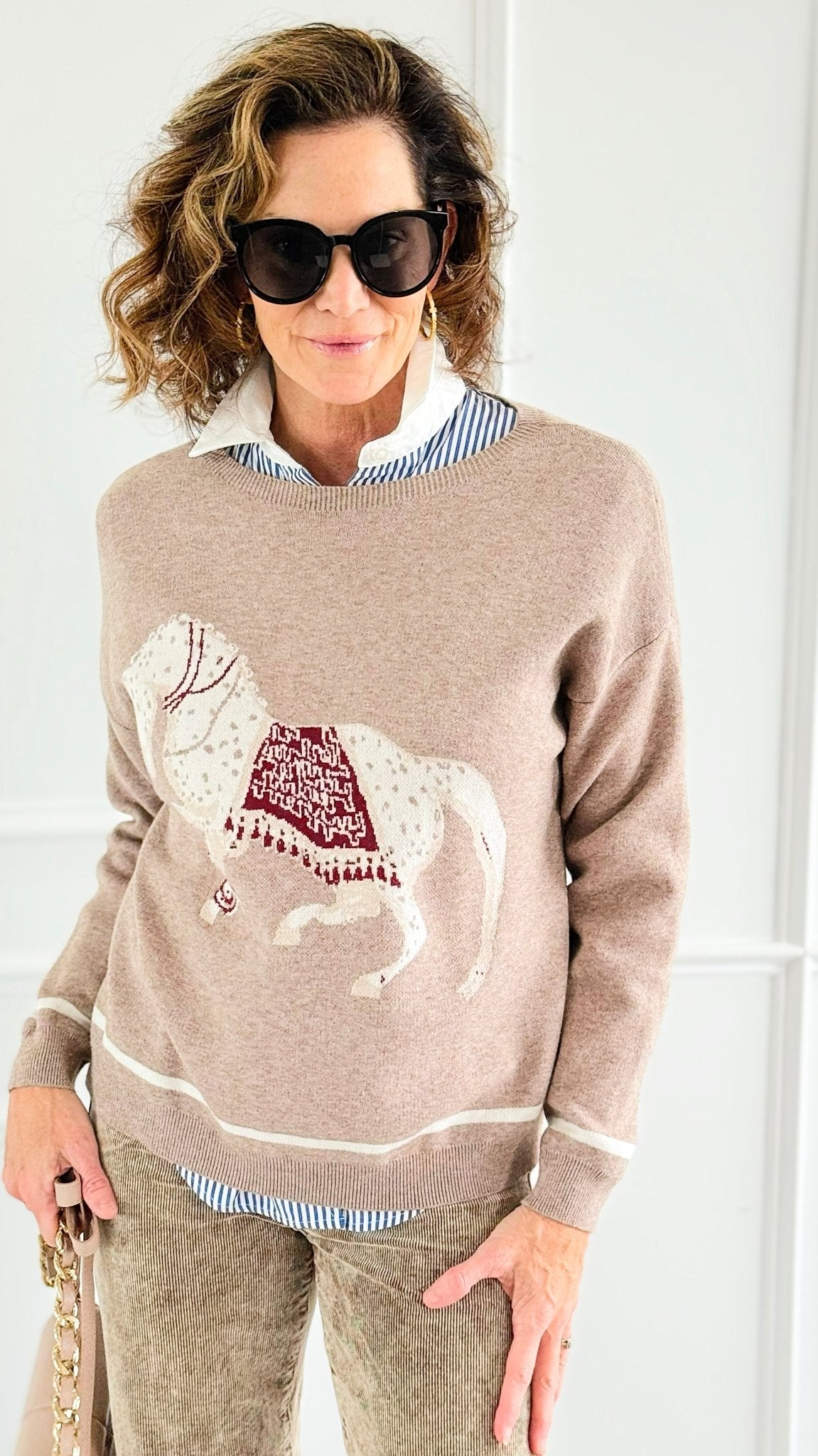 Equestrian Parade Italian Sweater- Beige-140 Sweaters-K2-Coastal Bloom Boutique, find the trendiest versions of the popular styles and looks Located in Indialantic, FL