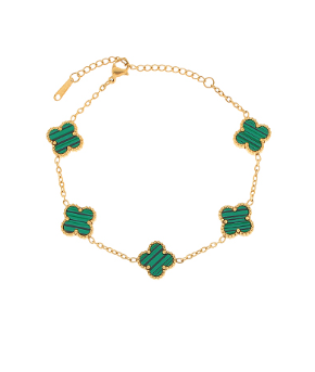 Stainless Steel Green Clover Charm Bracelet