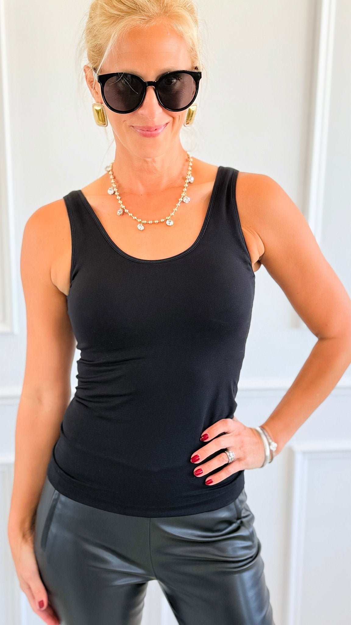 Essential Everyday Reversible Fitted Top - Black-100 Sleeveless Tops-YELETE-Coastal Bloom Boutique, find the trendiest versions of the popular styles and looks Located in Indialantic, FL