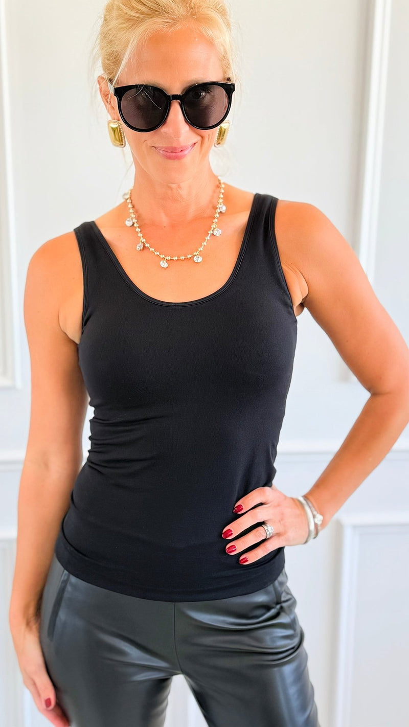 Essential Everyday Reversible Fitted Top - Black-100 Sleeveless Tops-YELETE-Coastal Bloom Boutique, find the trendiest versions of the popular styles and looks Located in Indialantic, FL
