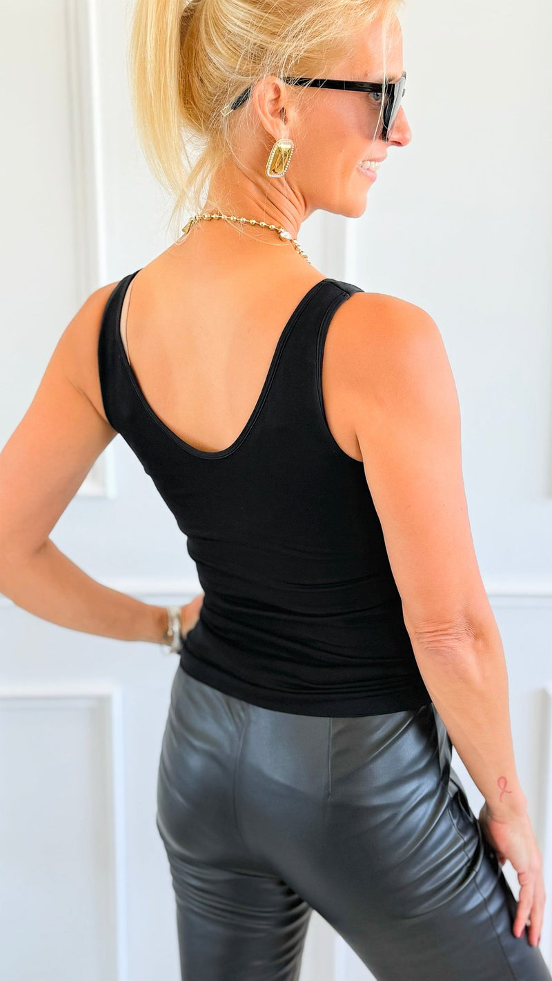 Essential Everyday Reversible Fitted Top - Black-100 Sleeveless Tops-YELETE-Coastal Bloom Boutique, find the trendiest versions of the popular styles and looks Located in Indialantic, FL