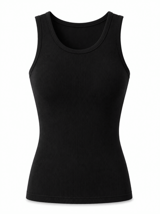 Essential Padded Ribbed Tank Top - Black