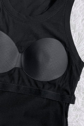 Essential Padded Ribbed Tank Top - Black