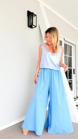 Eternal Sunshine Palazzo Pants - Dusty Blue