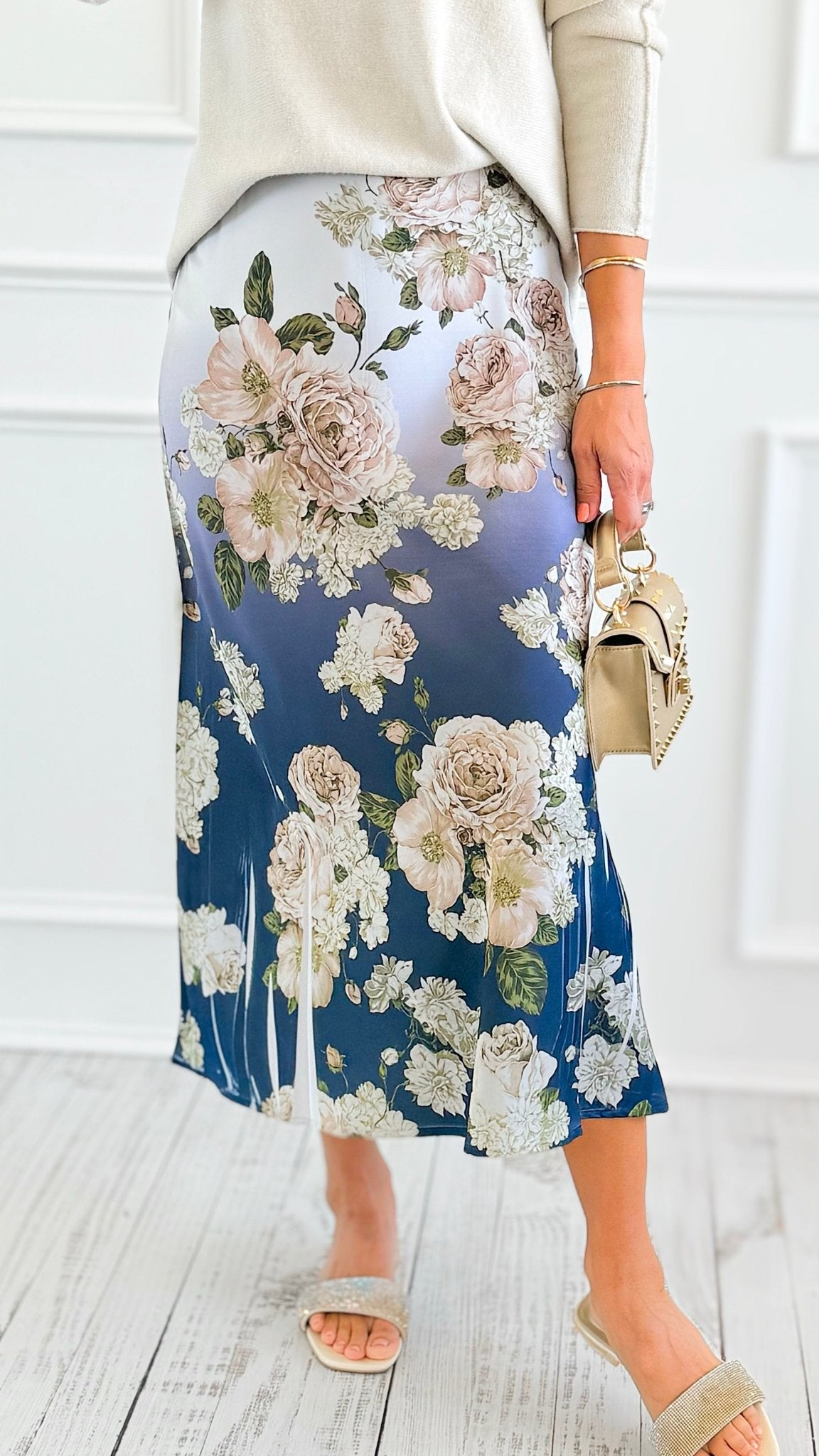 Evening Petal Satin Skirt-170 Bottoms-Origami Fashion Inc-Coastal Bloom Boutique, find the trendiest versions of the popular styles and looks Located in Indialantic, FL