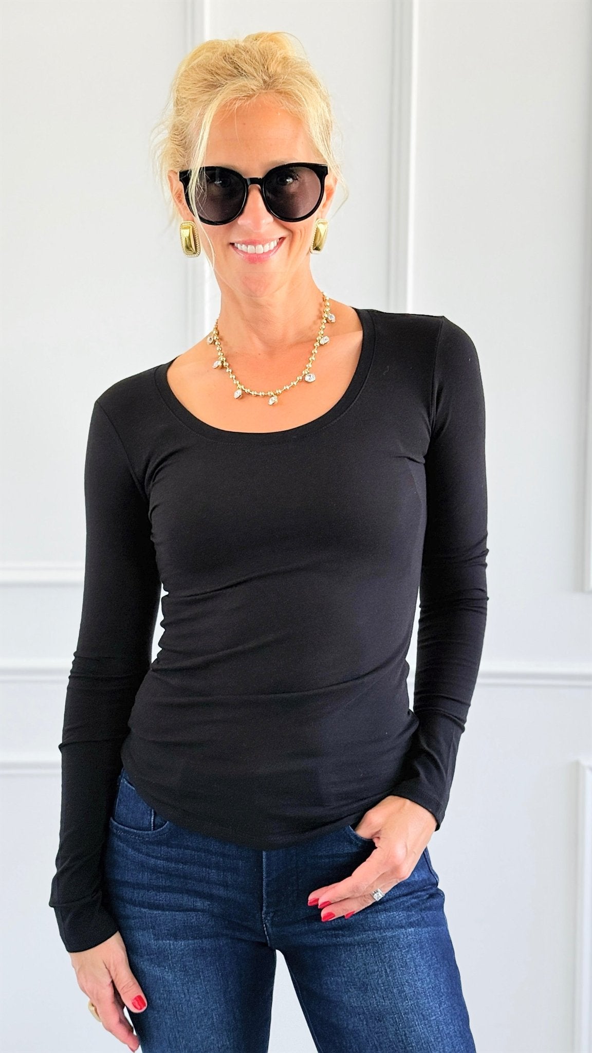 Everyday Essential Long Sleeve - Black-130 Long sleeve top-Active Basic-Coastal Bloom Boutique, find the trendiest versions of the popular styles and looks Located in Indialantic, FL