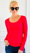Everyday Essential Long Sleeve - Red Bold-130 Long sleeve top-Active Basic-Coastal Bloom Boutique, find the trendiest versions of the popular styles and looks Located in Indialantic, FL