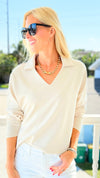 Everyday Luxe V-Neck - Oatmeal-110 Long Sleeve Tops-YELETE-Coastal Bloom Boutique, find the trendiest versions of the popular styles and looks Located in Indialantic, FL