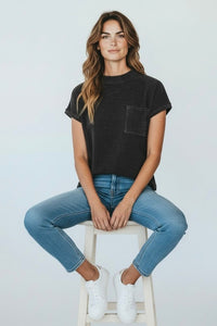 Everyday Waffle Knit Top - Black-110 Short Sleeve Tops-Zenana-Coastal Bloom Boutique, find the trendiest versions of the popular styles and looks Located in Indialantic, FL