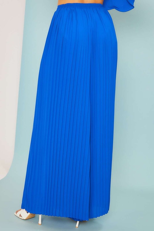Pleats Elastic Pants - Blue-170 Bottoms-Main Strip-Coastal Bloom Boutique, find the trendiest versions of the popular styles and looks Located in Indialantic, FL