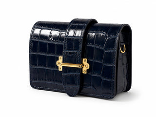 Embossed Leather Italian Level Up Crossbody Bag - Navy