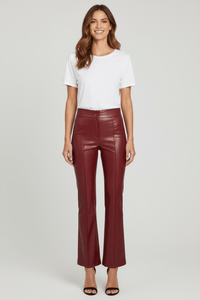 Faux Leather Pintuck Flared Trousers - Burgundy-170 Bottoms-Must Have-Coastal Bloom Boutique, find the trendiest versions of the popular styles and looks Located in Indialantic, FL