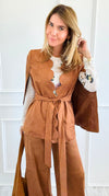 Faux Suede Scalloped Edge Belted Cape Blazer-160 Jackets-Flying Tomato-Coastal Bloom Boutique, find the trendiest versions of the popular styles and looks Located in Indialantic, FL