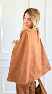 Faux Suede Scalloped Edge Belted Cape Blazer-160 Jackets-Flying Tomato-Coastal Bloom Boutique, find the trendiest versions of the popular styles and looks Located in Indialantic, FL