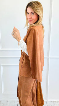 Faux Suede Scalloped Edge Belted Cape Blazer-160 Jackets-Flying Tomato-Coastal Bloom Boutique, find the trendiest versions of the popular styles and looks Located in Indialantic, FL