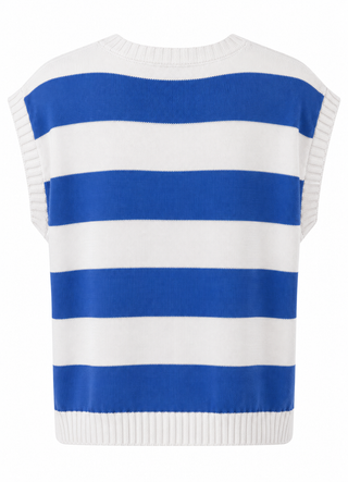 Striped Sleeveless Knit Top - White/French Blue