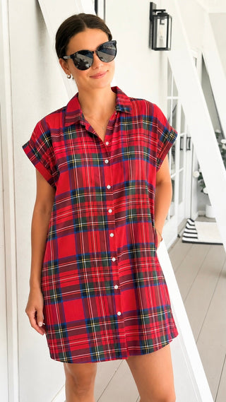 Festive Plaid Italian Button Down Dress