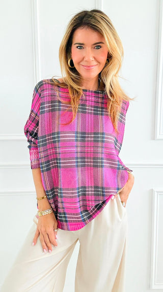 Festive Plaid St Tropez Italian Knit- Pink