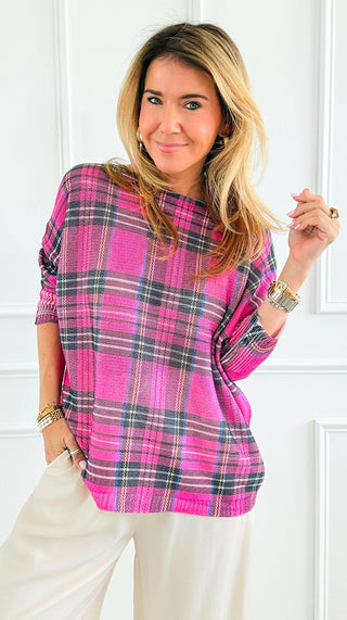 Festive Plaid St Tropez Italian Knit- Pink