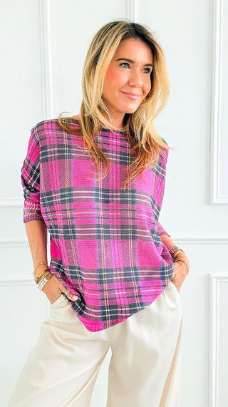 Festive Plaid St Tropez Italian Knit- Pink