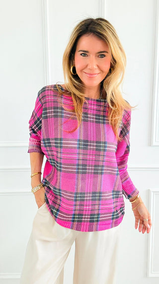 Festive Plaid St Tropez Italian Knit- Pink