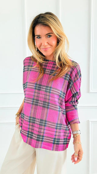 Festive Plaid St Tropez Italian Knit- Pink