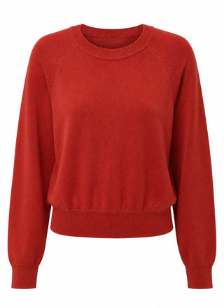 Fine Knit Crewneck Long Sleeve Top  - Dark Rust