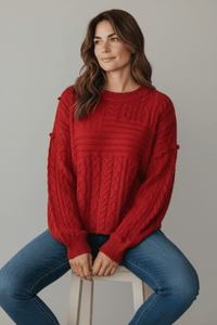Firelight Twist Cable Sweater-140 Sweaters-Rousseau-Coastal Bloom Boutique, find the trendiest versions of the popular styles and looks Located in Indialantic, FL