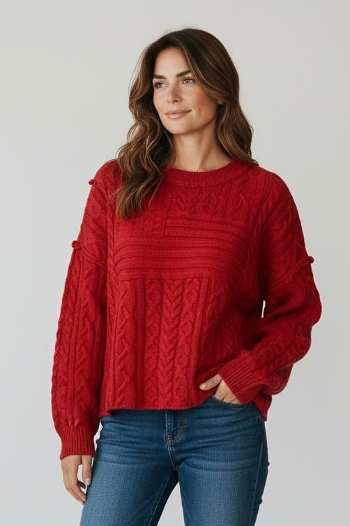 Firelight Twist Cable Sweater-140 Sweaters-Rousseau-Coastal Bloom Boutique, find the trendiest versions of the popular styles and looks Located in Indialantic, FL