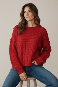 Firelight Twist Cable Sweater-140 Sweaters-Rousseau-Coastal Bloom Boutique, find the trendiest versions of the popular styles and looks Located in Indialantic, FL